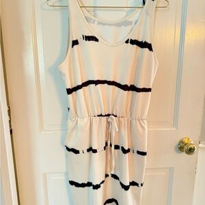 SHEIN White and Brown Sleeveless Midi Sundress